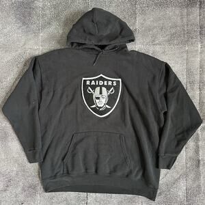 Men's Vintage Y2K NFL Oakland Raiders Black Big Logo Hoodie Sweatshirt Sz L VTG